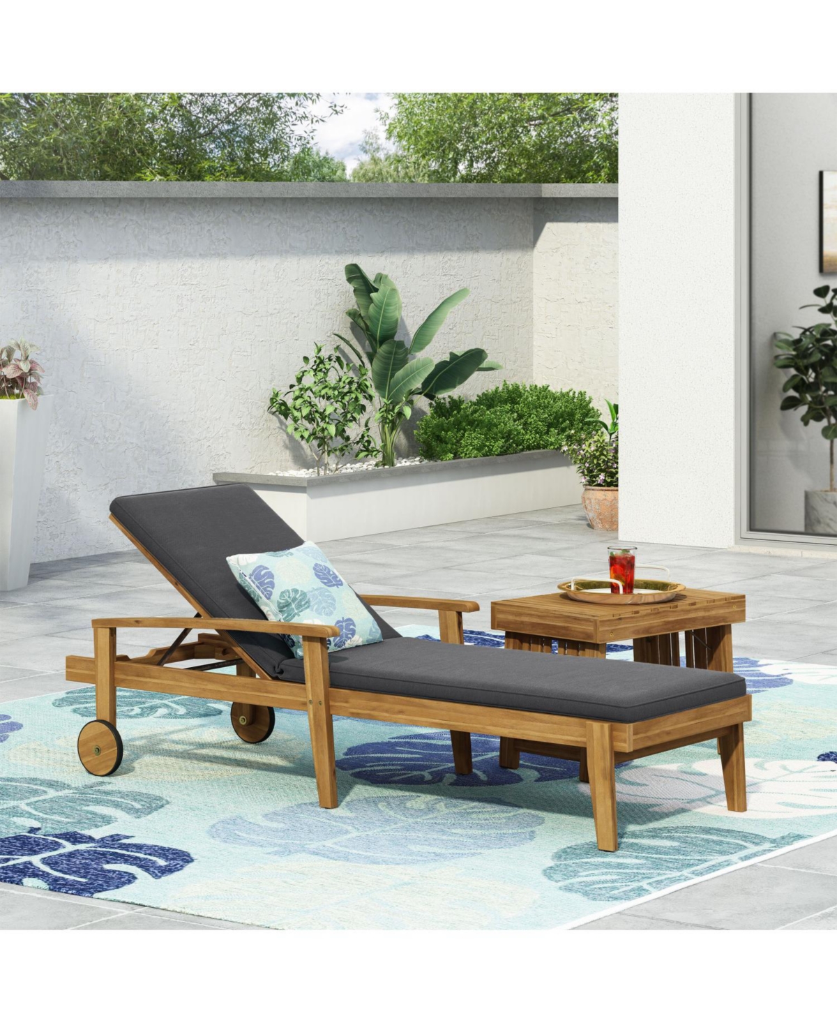 Streamdale Acacia Wood Adjustable Outdoor Chaise Lounge with Water-Resistant Cushion
