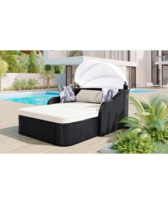 Streamdale 79.9" Outdoor Sunbed, Adjustable Canopy, Double Lounge, Black Wicker