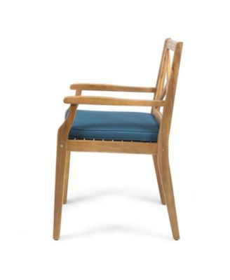 Streamdale Blue Cushion Patio Chairs - Wood Arm Dining Set (Set of 2)
