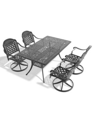 Streamdale 5-Pc Cast Aluminum Dining Set, 4 Swivel Chairs & Rectangular Table, Black Frame