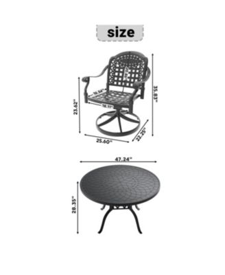 Streamdale 7-Pc Cast Aluminum Dining Set, 6 Swivel Chairs, 47" Round Table, Black Frame