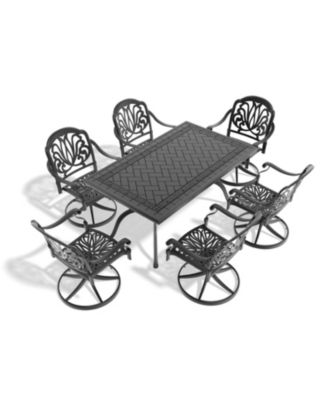 Streamdale 7-pc Cast Aluminum Dining Set, 6 Swivel Chairs, Rectangular Table, Black Frame