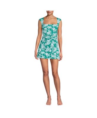Women's Smoothing Square Neck Ruched Swim Dress Swimsuit