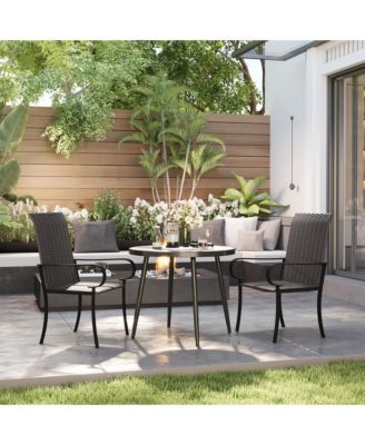 Set of 2 Outdoor Wicker Dining Chairs with Armrests