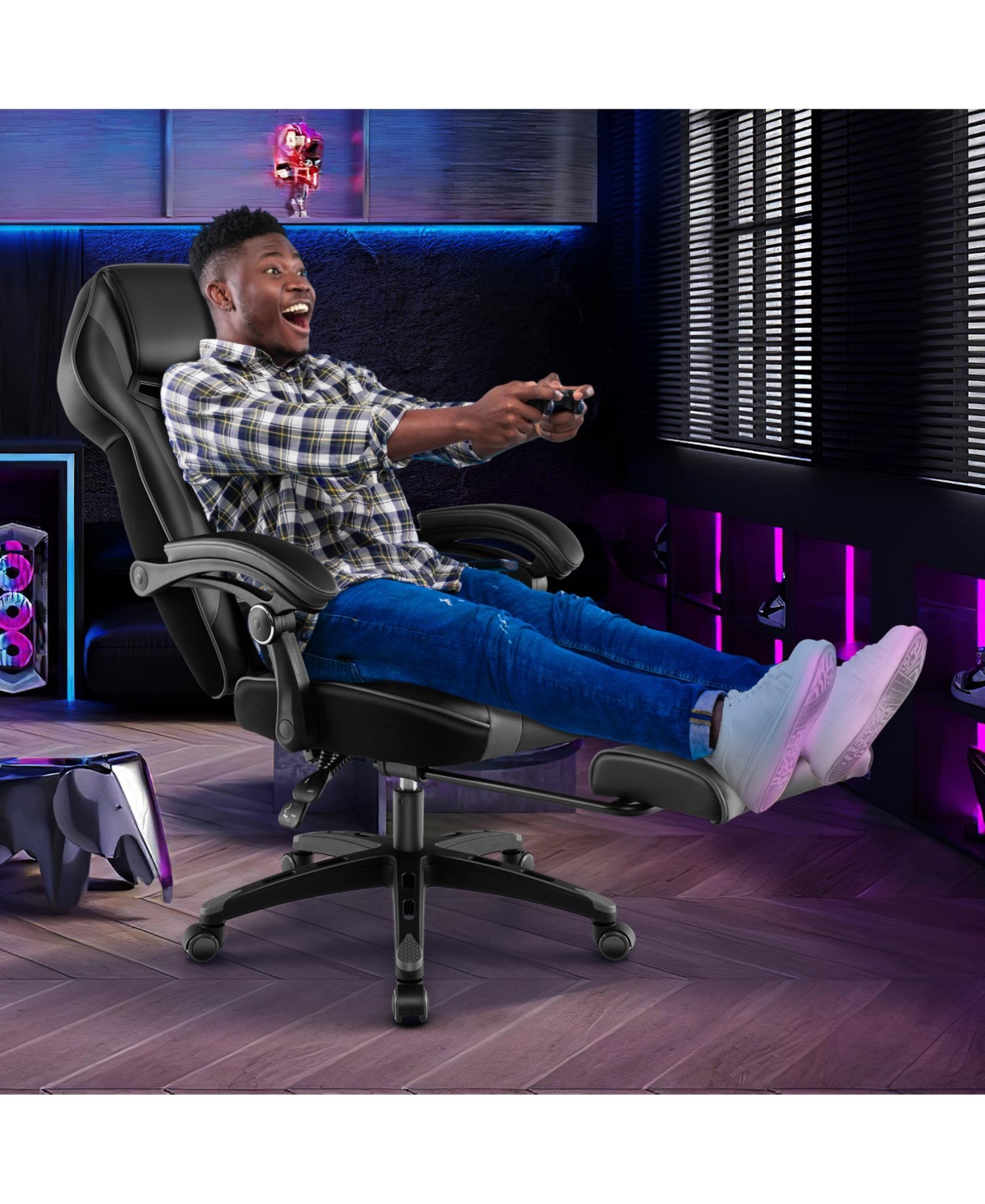 Gaming Chair Racing Style Swivel Chair with Footrest and Adjustable Lumbar Pillow