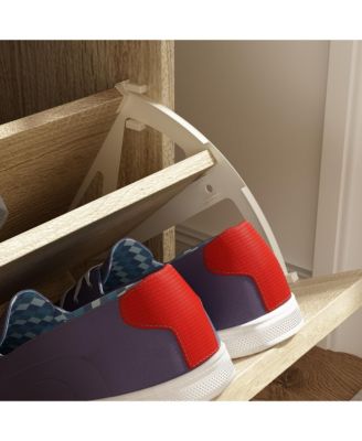 Wooden 3-door yellow shoe cabinet, multifunctional shoe rack with adjustable shelves, rattan drawers