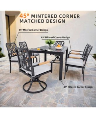 Streamdale 7-PC Aluminum Patio Set, 4 Chairs, 2 Rockers, Table (Umbrella Hole), Burbon