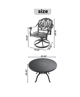Streamdale 5-Pc Cast Aluminum Dining Set, 4 Swivel Chairs, 47" Round Table