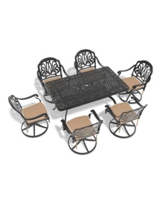 Streamdale 7-pc Cast Aluminum Dining Set, 6 Swivel Chairs, Rectangular Table, Black Frame
