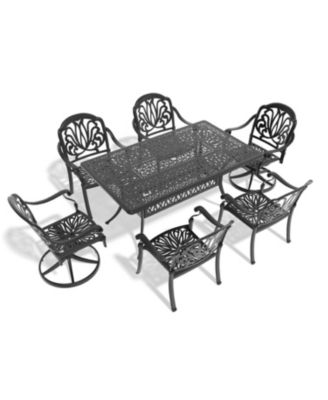 Streamdale 7-Piece Cast Aluminum Dining Set, 2 Swivel, 4 Chairs, Rectangular Table, Black Frame