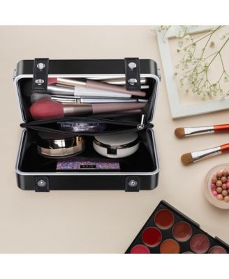 Mini Suitcase Crossbody Bag Portable Hard Shell Aluminum Cosmetic Makeup Case with Adjustable Strap Travel Handbag for Makeup Artist,Red