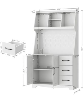 Coffee Bar Cabinet with Storage and Pegboard and Power Outlet
