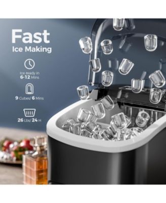 Countertop Ice Maker – 26lbs/24H, 9 Cubes in 6 Mins, Portable with Scoop & Basket, 2 Ice Sizes for Home, Kitchen, Office, Party