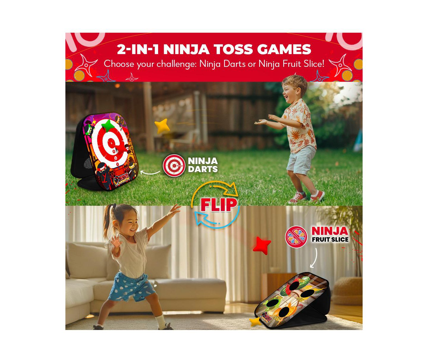 Детские игрушки SWOOC Ninja Superstar 2-in-1 Portable Bean Bag Toss Game, 20"W x 23"H, Ages 4+ — фото 3