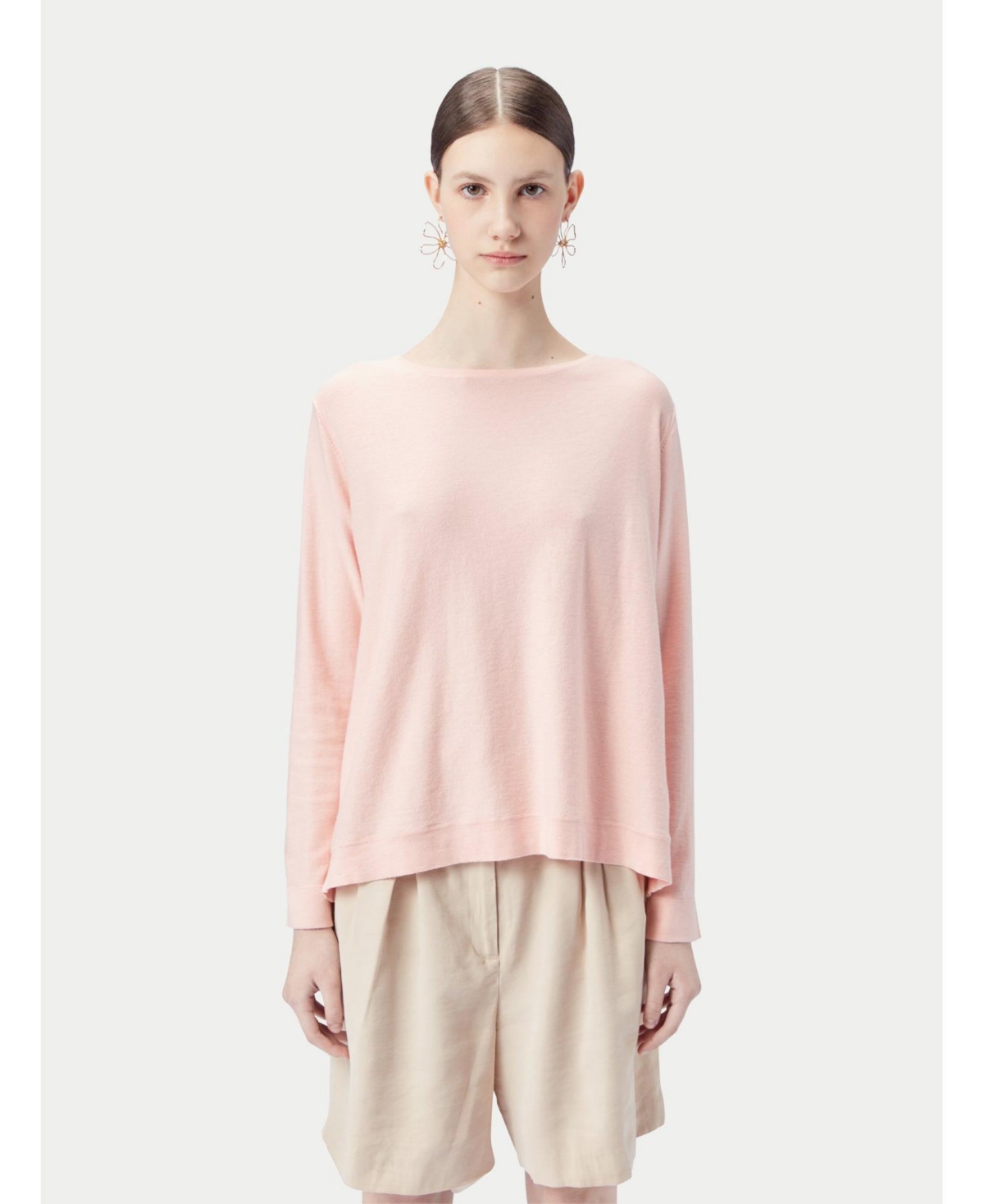 Women's Boatneck Cotton Silk Cashmere Blend Sweater - Pink-primrose pink
