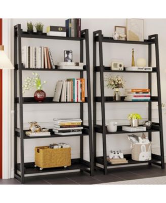 Industrial Bookshelf 5-Tier 31.5 in Wide, Bookcase Ladder Shelf