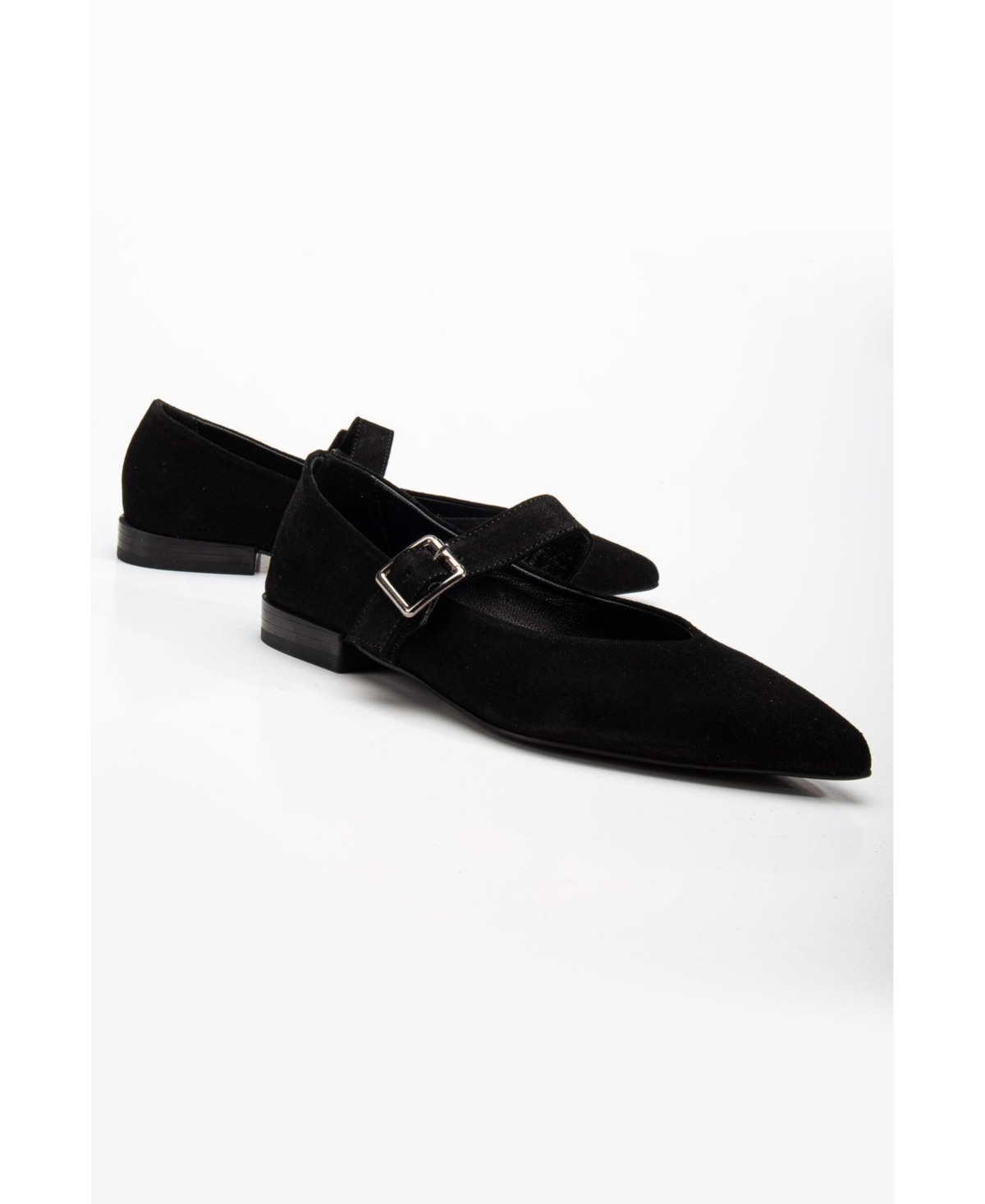 Willow Leather Mary Jane Flats - Black suede leather