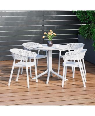 5-Piece Modern Patio Round Dining Table Set with Stackable Patio Dining Chairs