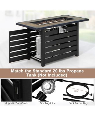 7PCS Patio Rattan Furniture Set 42'' Fire Pit Table w/ Cover Cushioned