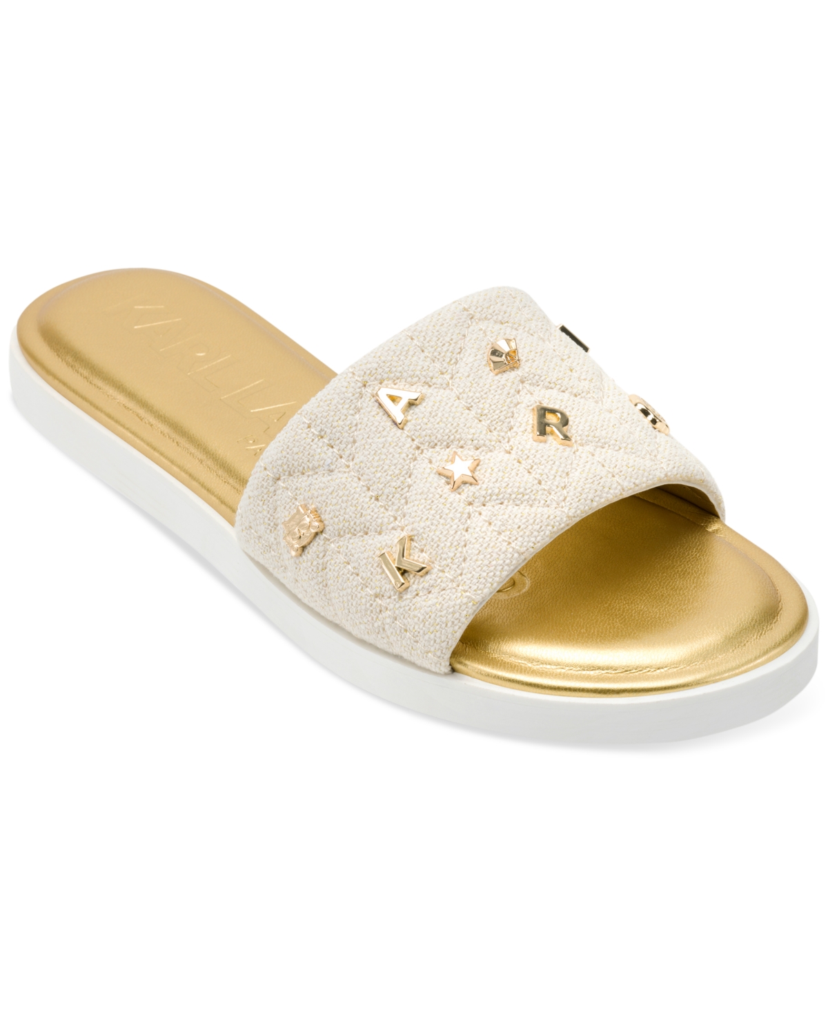 Karl Lagerfeld Paris Women's Carenza Studded Slide Sandals - Natural/ Gold