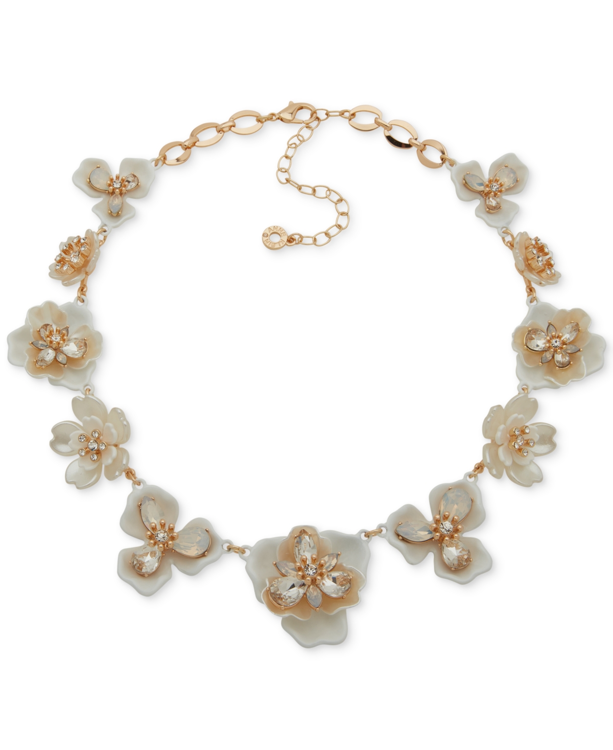 Gold-Tone Crystal Muti Flower Collar Necklace, 16" + 3" extender - Crystal