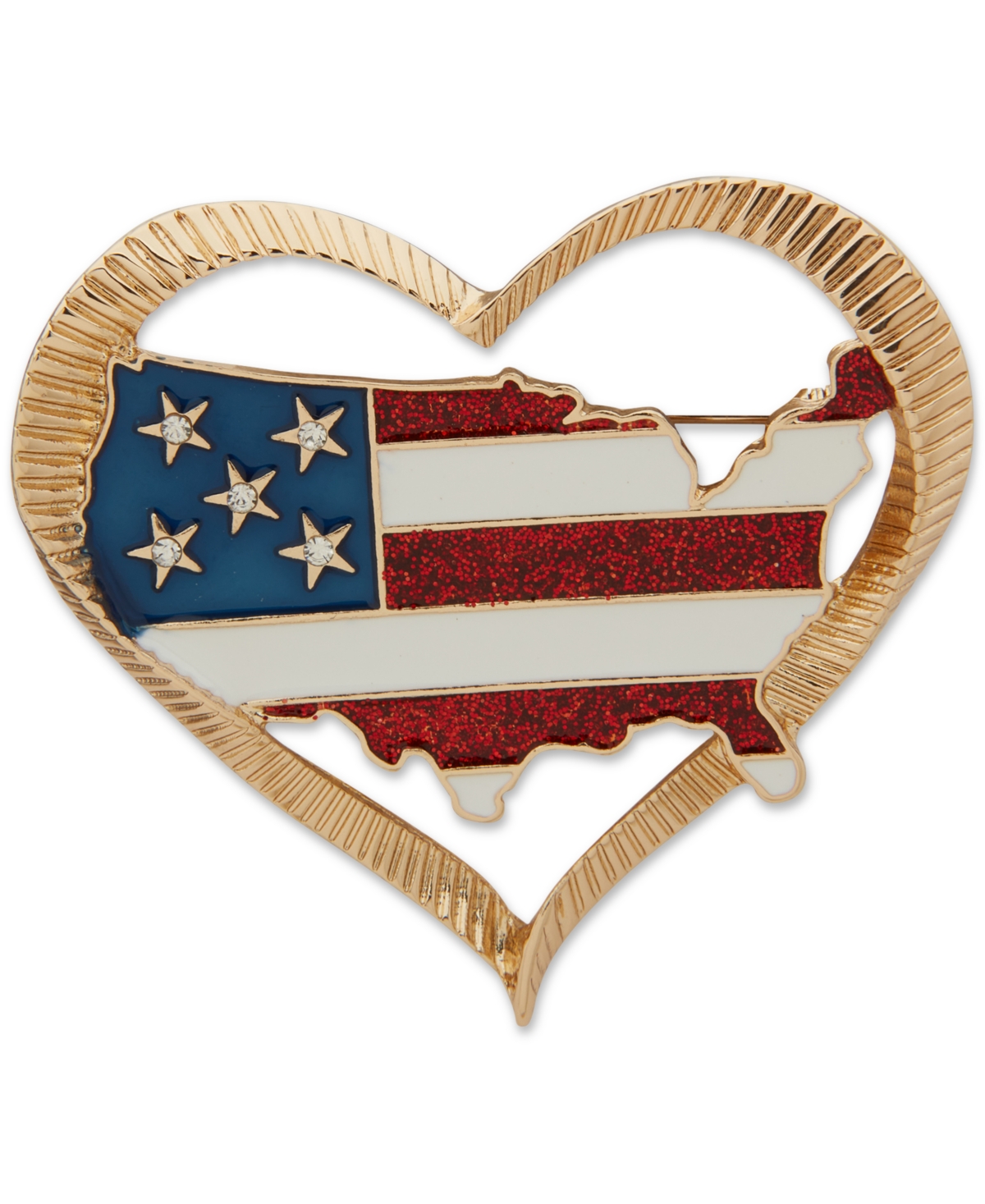 Gold-Tone Red, White & Blue American Flag Heart Pin - Multi