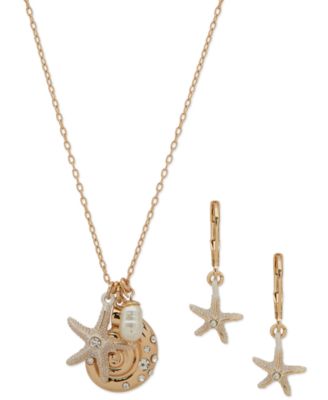 Anne Klein - Gold-Tone Mixed Stone Ocean Charms Pendant Necklace & Starfish Drop Earrings Set