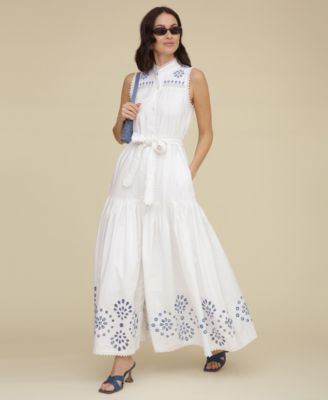 Avec Les Filles - Women's Cotton Eyelet Sleeveless Maxi Dress