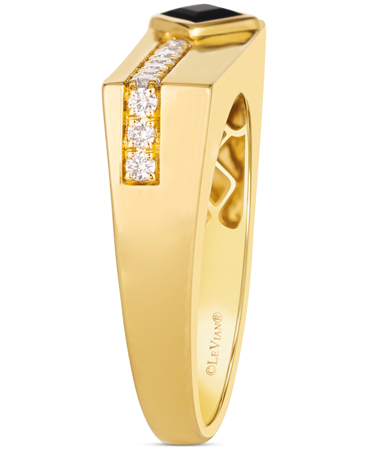 Le Vian Men's Onyx (4mm) & Nude Diamond (1/4 Ct. T.w.) Ring In 14k Yellow Gold In Yellow Gold