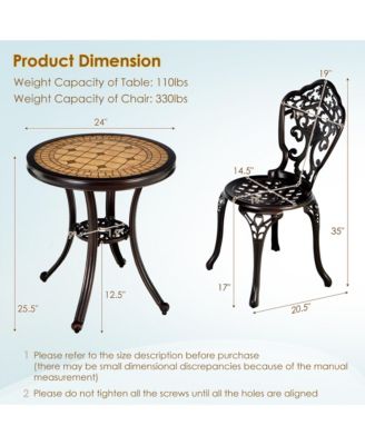 3PCS Cast Aluminum Patio Bistro Set Outdoor Table & Chairs Furniture Set