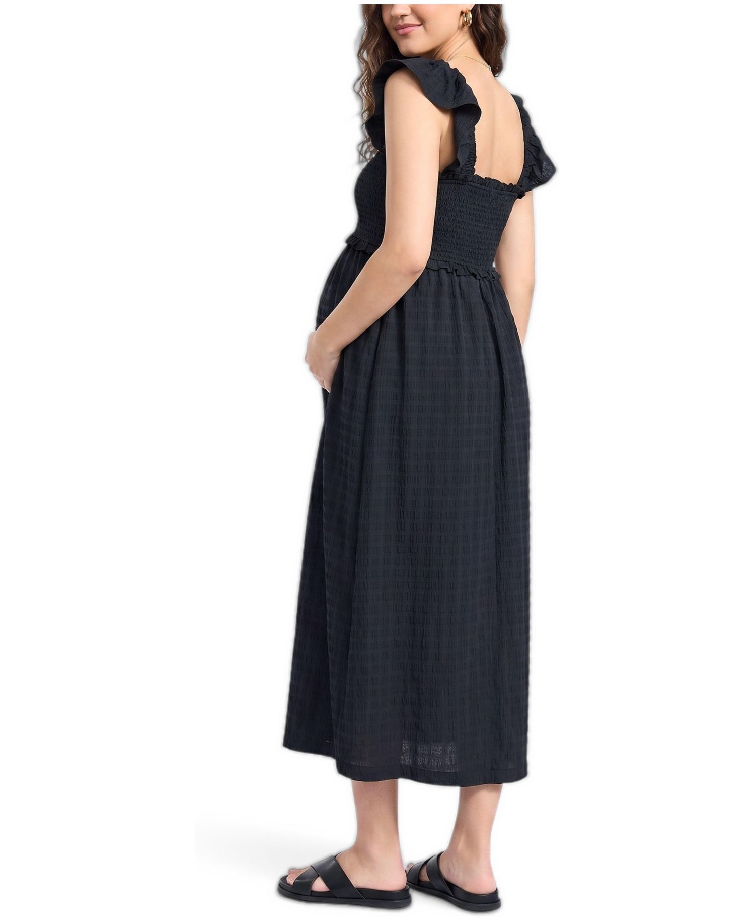 Women's Sleeveless Ruffle Shoulder Smocked Maxi Dress - Motherhood