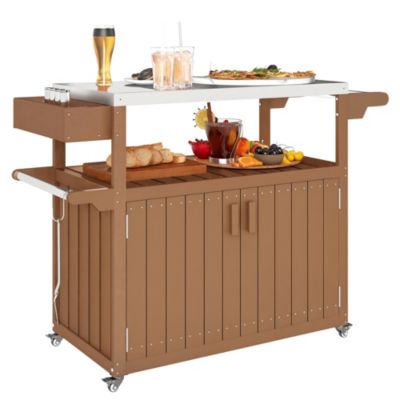 Outdoor Bar Cart with Storage, HDPE Outdoor Kitchen Cart