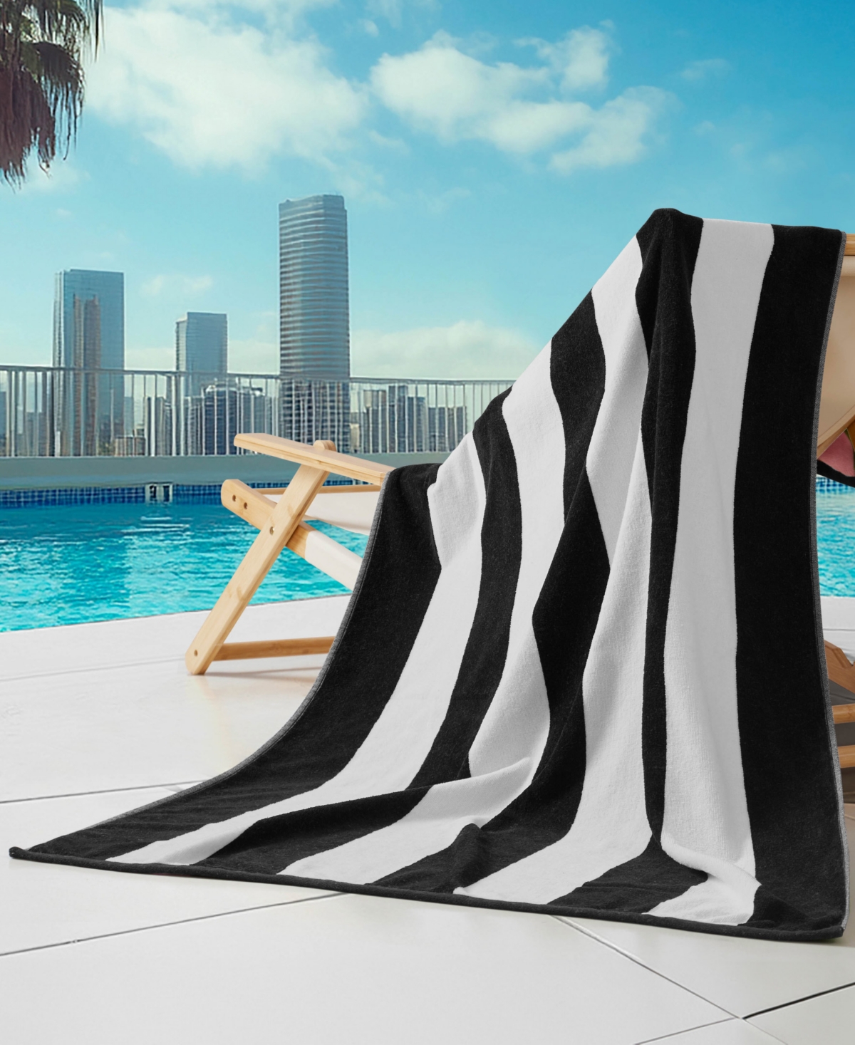Juicy Couture Stripe Cotton Beach Towel In Black,white,pink,green