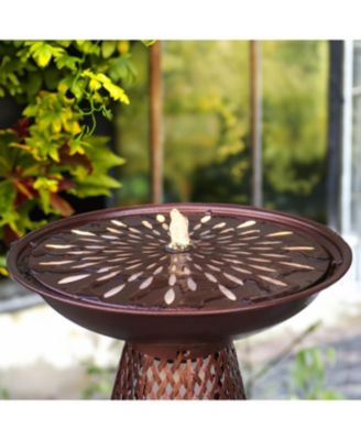 Outdoor Bird Bath Water Fountain with Metal Crosshatch Design - 28.5-Inch - Includes LED Lights