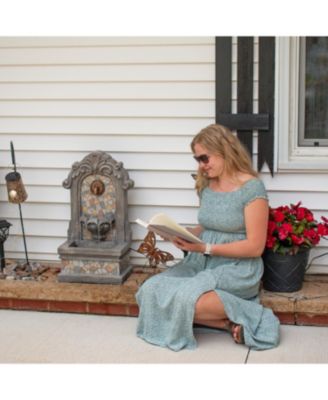 Enchanting Estate Polyresin Flat Back Floor Outdoor Wall Fountain for the Patio, Deck, or Yard - 27" - Gray