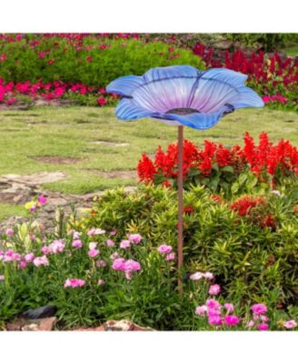 Morning Glory Deck-Mounted/Staked Glass Bird Bath - 11.5" Diameter - Blue
