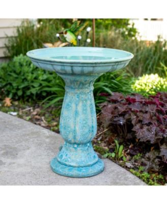Avignon Ceramic Bird Bath with Lava Finish - Blue Distressed Ceramic Finish - 18.75" H