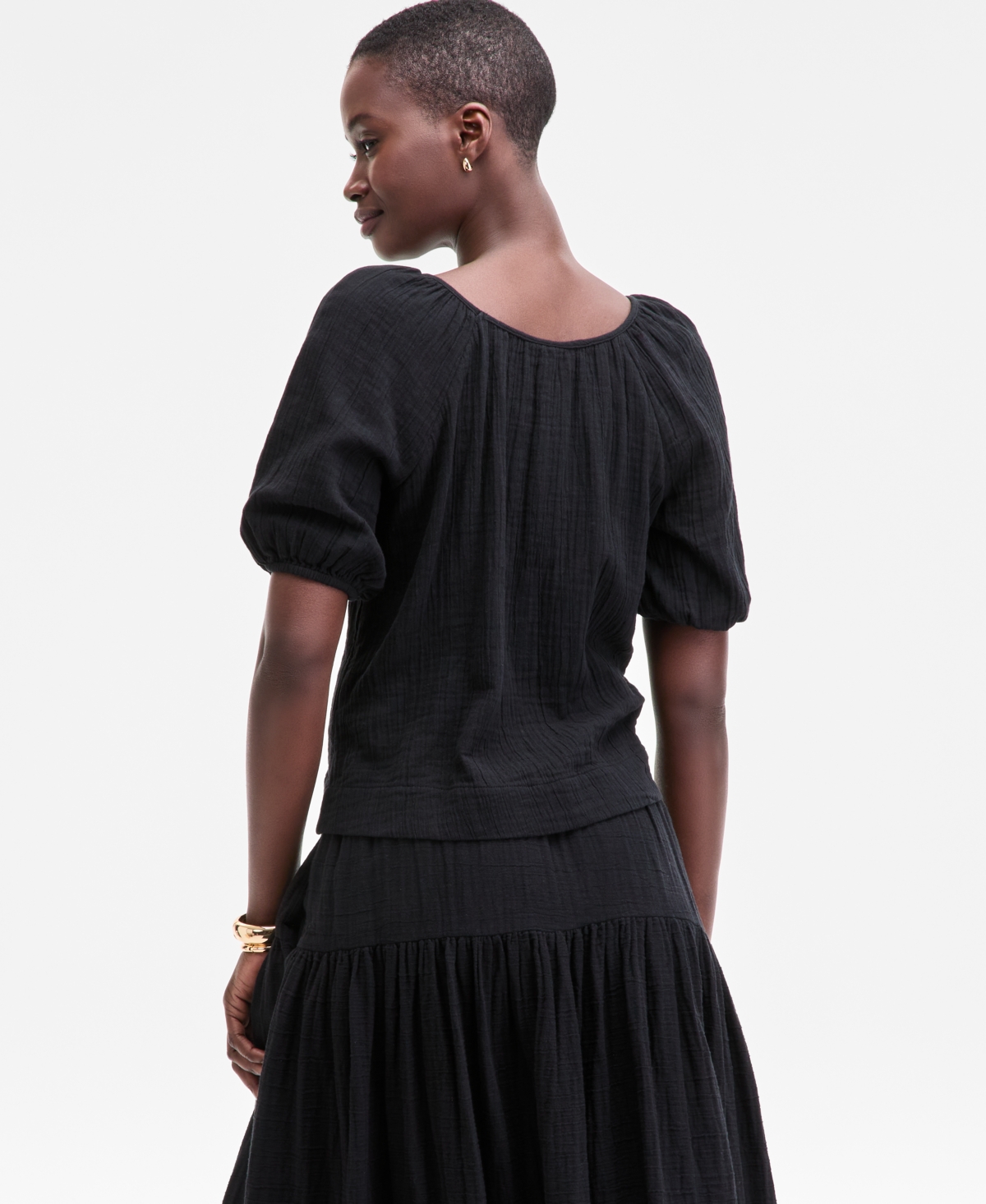 On 34th Women's Cotton Gauze Scoop-neck Top, Exclusively At Macy's In Black