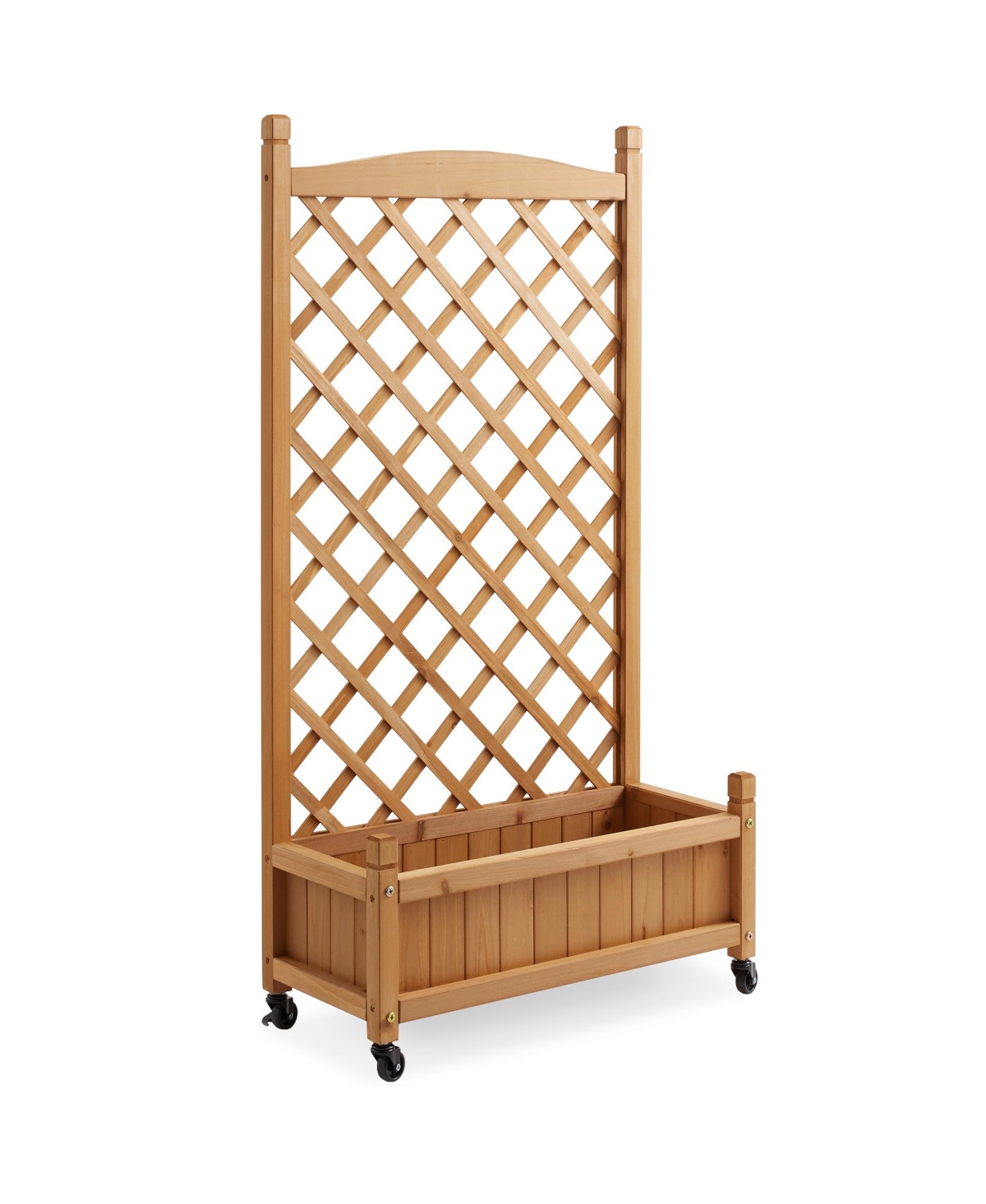 48" Raised Garden Bed with Trellis, Wooden Diamond Lattice for Climbing Plants and Planter box with Drainage Holes and Wheels - Natural