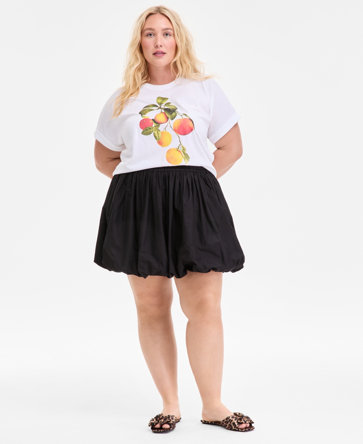 Trendy Plus Size Cotton Pull-On Bubble Skirt, Exclusively at Macy's - Bright White