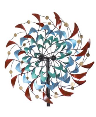 Rainbow Breezes Powder-Coated Iron Wind Spinner - 84" H - Red, Blue, Yellow, and Turquoise