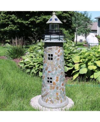 Outdoor Backyard Garden Nautical Lighthouse Solar LED Pathlight Statue Figurine - 36" - Cobblestone