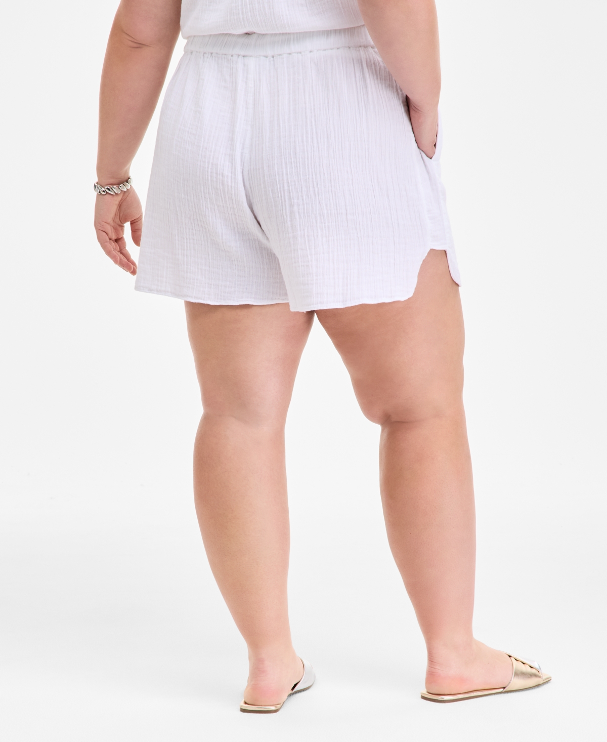 ON 34TH PLUS SIZE COTTON GAUZE DRAWSTRING CURVED SHORTS, EXCLUSIVELY AT MACY'S 
