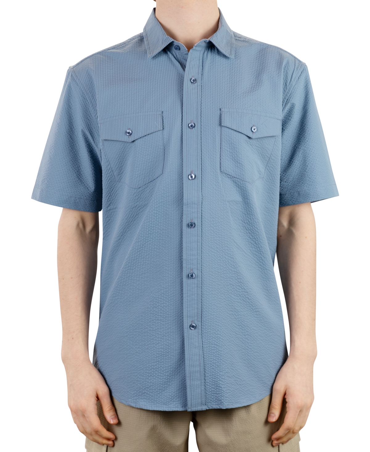 Men's Hybrid Short Sleeve Seersucker Button-Front Shirt - Silver Grey