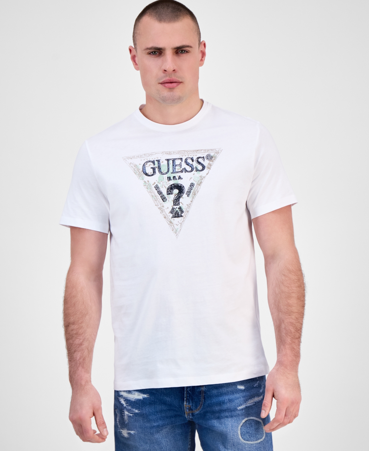 Men's Short Sleeve Triangle Logo Crewneck T-Shirt - Pure White