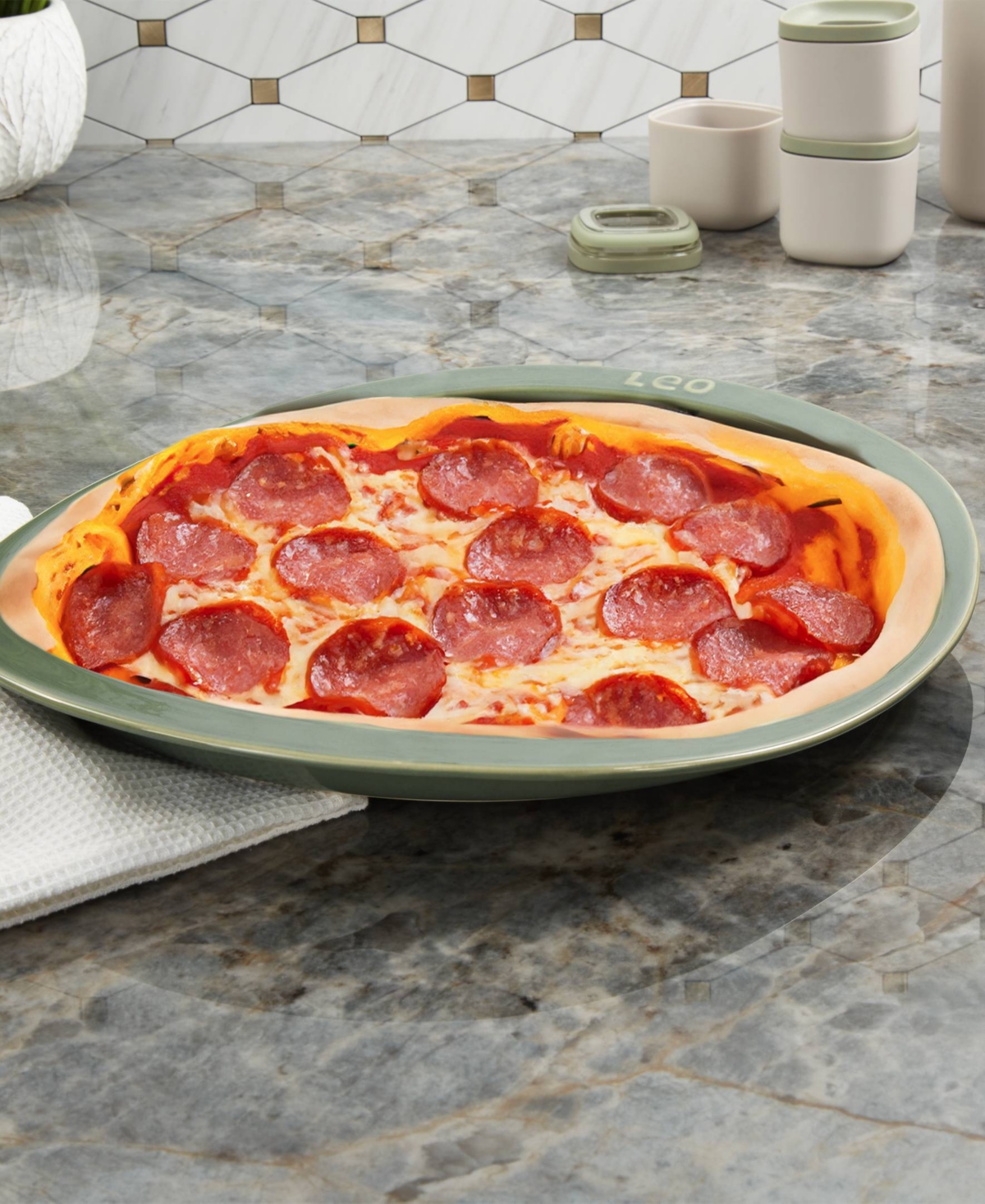 Berghoff Balance 15.75" Stone Ribbed Pizza Tray In Sage