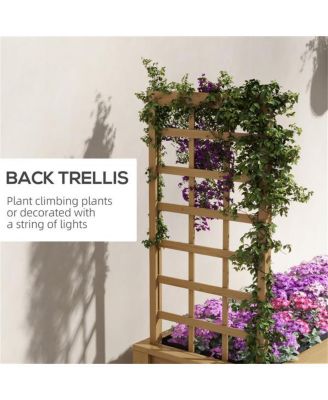 Elevated Wooden Planter Shelf with Detachable Trellis Stand