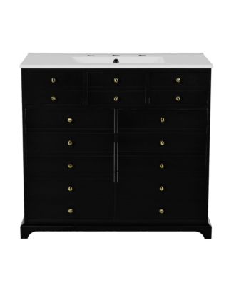  Freestanding Bathroom Vanity Set 36" Vanity with Ceramic Sink, Soft-Close Doors and Drawers, Black