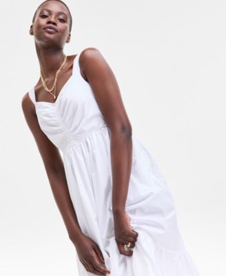 Women's Cotton Poplin Shirred Midi Dress, Exclusively at Macy's