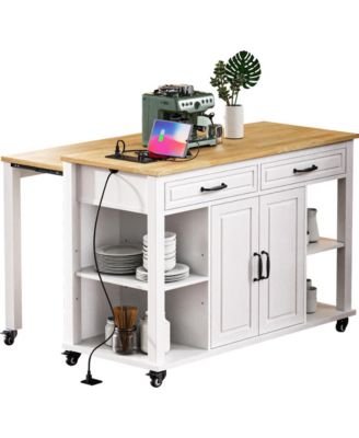 47" Extendable Kitchen Island with Storage, Power Outlet